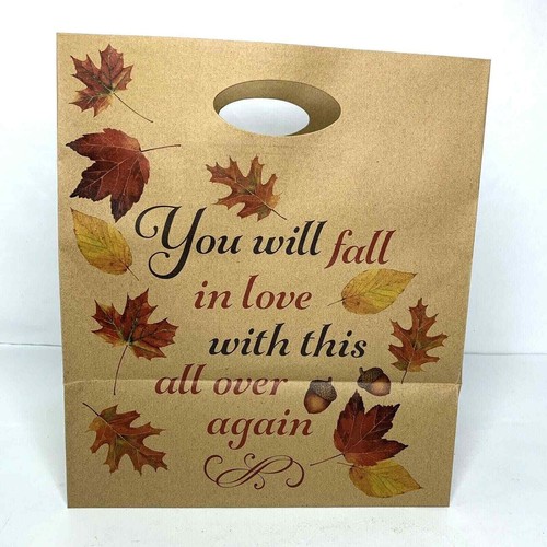 4 Count Fall Paper Gift Bags Brown Autumn Leaves Thanksgiving Birthday Housewarm - Picture 2 of 11