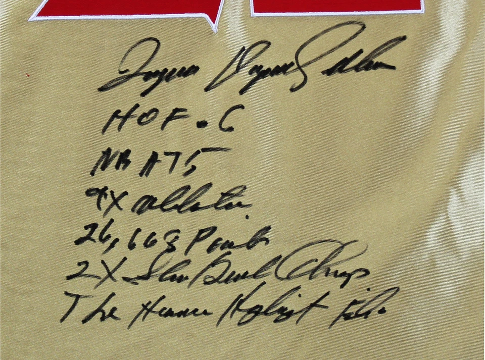 Hawks Dominique Wilkins "Stat" Signed Gold M&N 75th HWC Swingman Jersey BAS Wit - Image 2 of 4