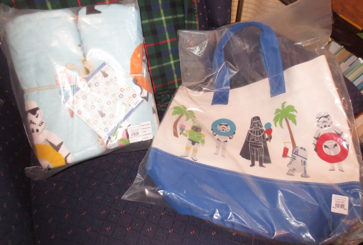 POTTERY BARN STAR WARS FAMILY SIZE BEACH TOWEL AND TOTE NWT hit