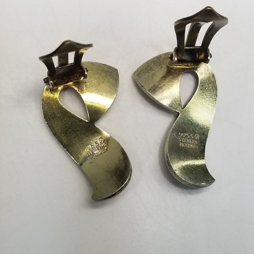 Pendientes con clip de ley 925 modernista noruega vintage de esmalte negro Ivar Holth - Imagen 7 de 14