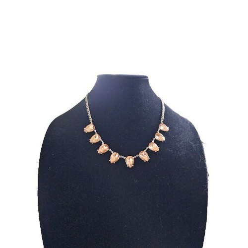 Loft Signed Necklace Faceted Peach Colored Glass Tear Drop Prong Set Silver Tone - Picture 4 of 7