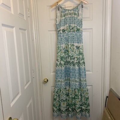 eliza j chiffon halter dress Floral Tiered Front Split Flowy Maxi Size 8 vacation dinner maxi dress