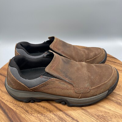 Merrell Anvik Moc Mens Size Brown Leather Hiking Comfort Slip On Walking  Shoes
