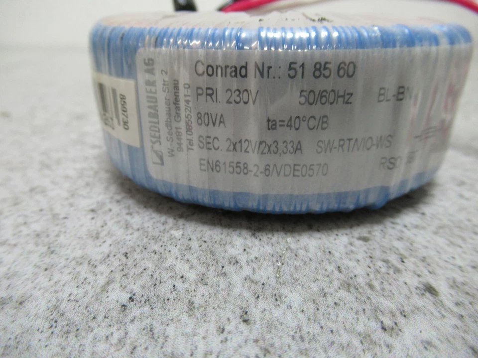 Sedlbauer 859730 Ringkerntransformator Prim. 230V Sec.2 x 12 V/AC 80 VA 3.33 A - Bild 3 von 4