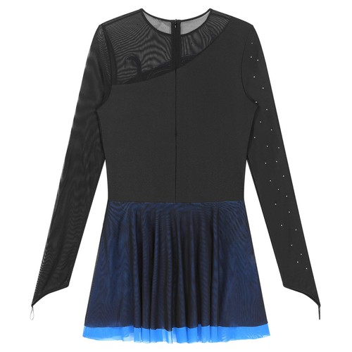 Womens Shiny Long Sleeve Leotard Dress Figure Ice Skating Ballet Dance Dress - Picture 14 of 52
