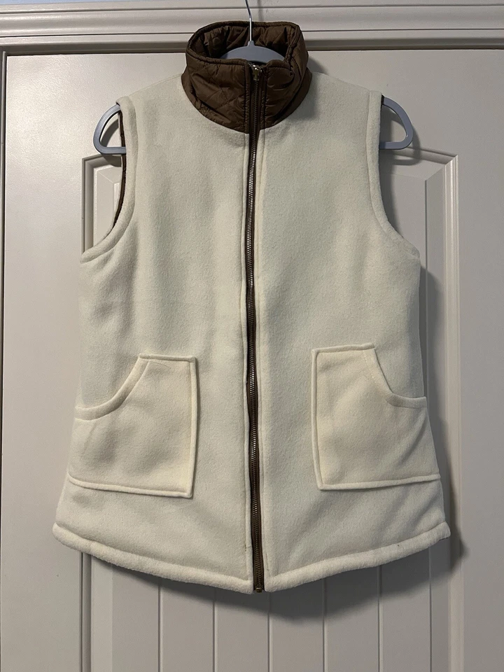 Colete acolchoado reversível feminino Lexi York bronzeado com zíper creme bolsos de lã tamanho M - Imagem 3 de 4