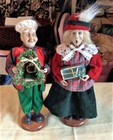 Vintage Lifelike Christmas Caroler Dolls, 13 in. Tall on wood platform Pre-owned — photo 1