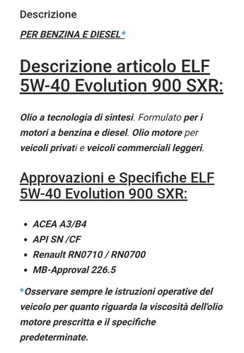 Olio motore ELF 5W-40 EVOLUTION 900 SXR - Elf Original - 5 Litri - Foto 2 di 2