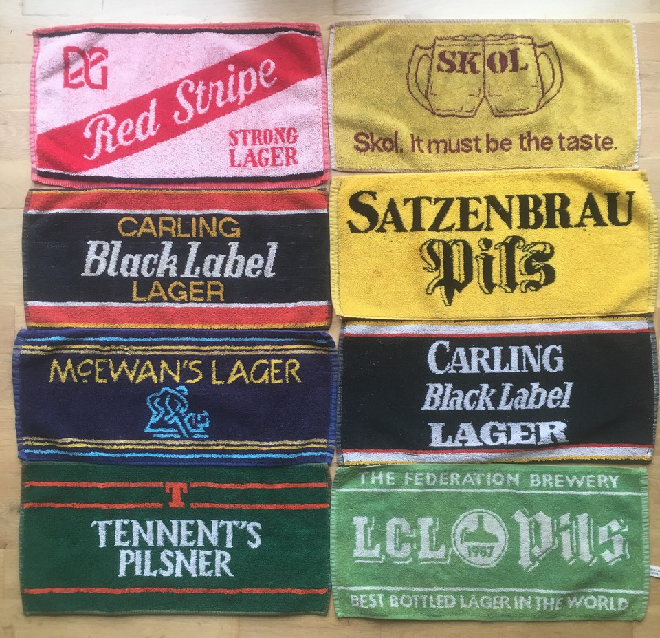 Large Collection of 54 Bar Towels Job Lot 80's 90's Beer Towels eBay