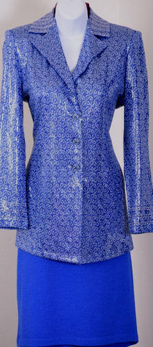 Ensemble Tailleur Jupe St. John Femme Taille 12 - Veste Et Jupe Paillettes Or Rose Violet