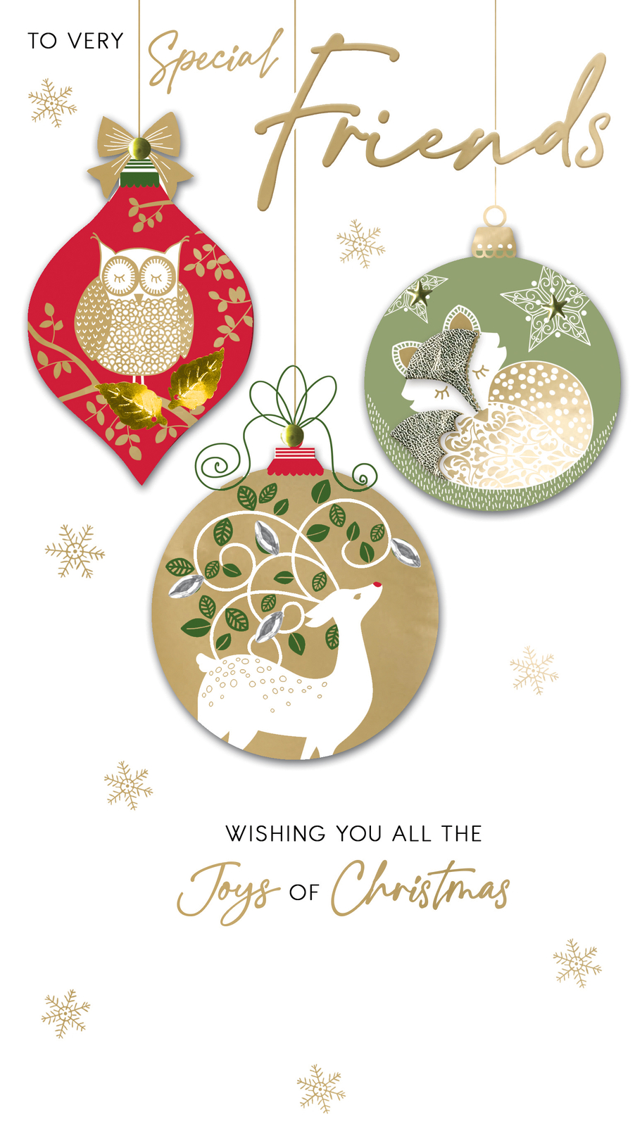 Special Friends Baubles Embellished Christmas Card Hand-Finished Champagne Cards