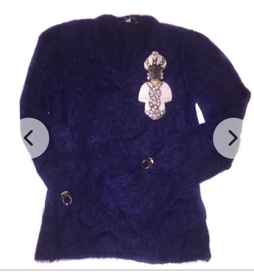 Pull Femme Roberta Scarpa Avec Effets "poil" Et Anneaux Aux Manches - Taille 44 - Bleu - Neuf Avec étiquettes