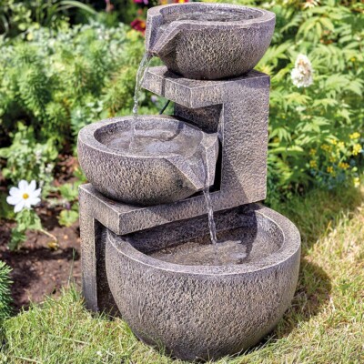 Smart Garden Solar Wasserbrunnen Steingrau Vogelbad Outdoor Garten Wasserfeature