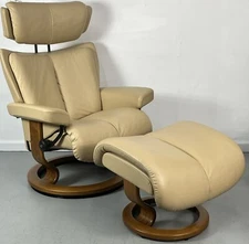 Ekornes Stressless Small "Magic" Camel Paloma Leather Swivel Recliner & Ottoman