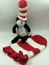 Dr. Seuss Cat in the Hat 24" Plush Stuffed Toy and Red White Tall Hat LOT of 2