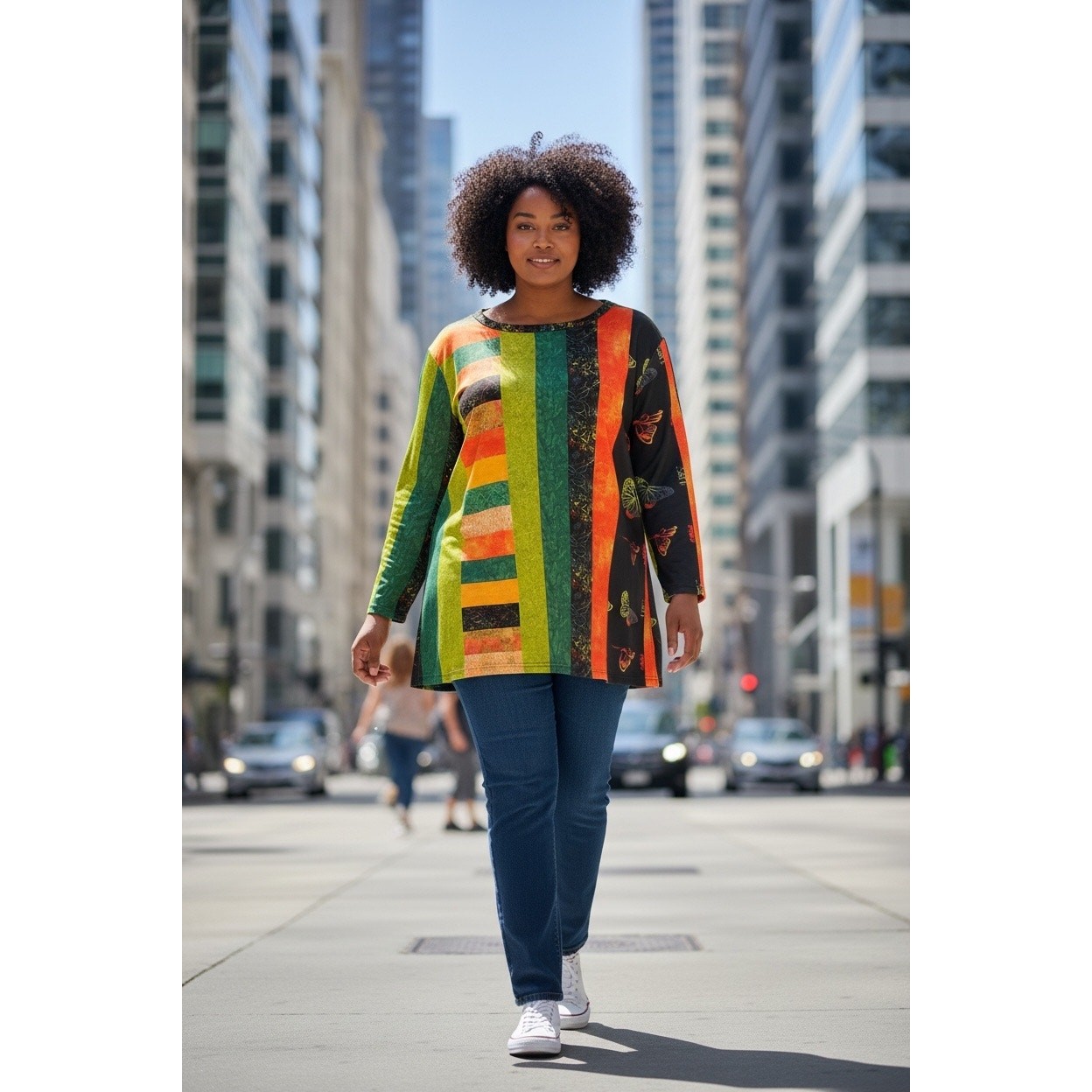 KD Moss Multicolor Patchwork Design Tunic with Bu… - image 1