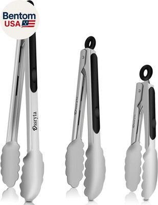 Stainless Steel Cooking Tongs Set of 3 - Heavy Duty 12/9/7 Inch Locking Tongs, H