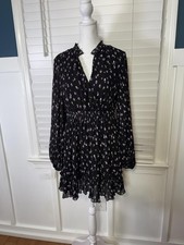 Zara Black Floral Long Sleeve Dress with Ruffle Hem - Medium