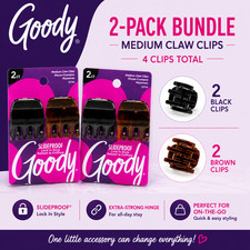 Goody Medium Claw Hair Clips 2-Pack Strong Hold Slideproof Black Brown Bundle