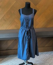 Pact Picnic Sleeveless Dress Cotton Linen Blend Pockets Smocked Midi Medium