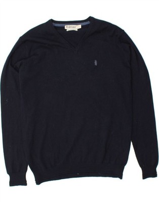 REFRIGUE Mens V-Neck Jumper Sweater Large Navy Blue Viscose CY29