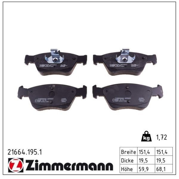 Zimmermann 21664.195.1 Bremsbelagsatz, Scheibenbremse-image