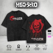 Gears of War art Game Hedoro Washed Tshirt Oversize 2 Sided Cotton unisex