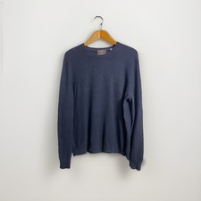 Black Brown 1826 100 2 Ply cashmere Blue Crewneck Pullover Sweater Men Size XL