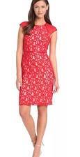 Adrianna Papell Women’s Size 4 Tonal Piped Lace Dress Short Sleeve Red NWT