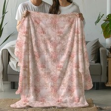 Blush Vintage Floral Throw Blanket Soft Romantic Decor