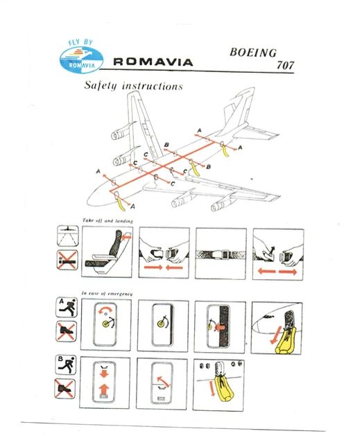 Safety card Romavia Boeing 707 - Photo 1/1
