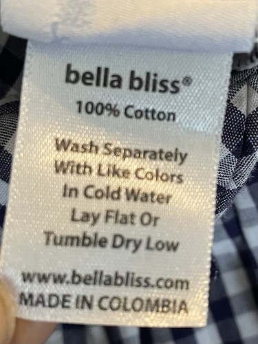 Bella Bliss Navy Toulouse Gingham Ribbon Ties Girls Blouse Size 5 - Picture 6 of 9
