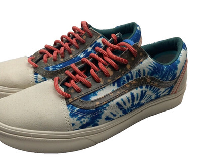 Vans Mens Sz 9.5 Womens Sz 11 Shoes Beige Blue Tie Dye Comfy Cush