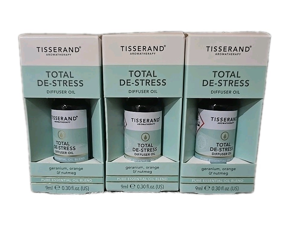 3 X Tisserand Total De-Stress Diffuser Oil  9ml 100% Natural Pure Essential Oils