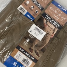 NEW Weatherproof Vintage Mens Bonded Fleece Lined Stretch Utility Pant 36x34 TAN