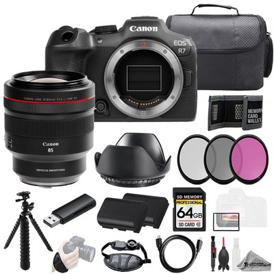 Canon EOS R7 + RF 85mm f/1.2 L USM DS Lens +64GB +Ext Bat+ 3 PC Filter- Kit