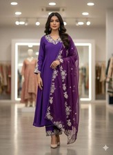 New Launching Roman Silk Purple Salwar Kameez With Dupatta For Party Wear