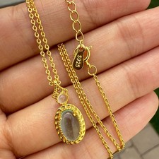 925 Sterling Silver Necklace 8x6mm Natural Blue Topaz Gemstone Pendant Gift