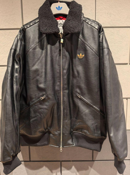 ADIDAS Originals SS2025 Faux Leather Jacket Balck Orange Inner