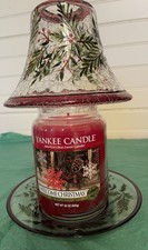 Yankee Candle VTG Rare  Warm Christmas  Holly 22ozCandle, ShadeTopper, Plate Set