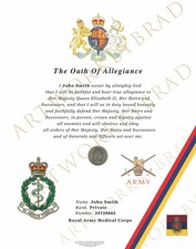 Royal Army Medical Corps RAMC Oath of Allegiance Personalised Certificate
