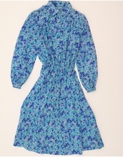 VINTAGE Womens Long Sleeve Maxi Dress UK 10 Small Blue Floral CG16