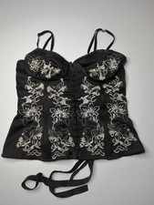 Vtg Forever Corset Bustier Top S Black Embroidered Whimsigoth BodiceCore Beaded