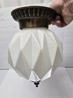 Vintage MCM Light Fixture. Diamond Pattèn White Milk Glass Globe & Brass Union