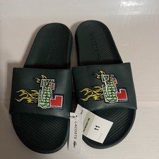 Lacoste Alligator Flame Fire Slides Mens Size 11 Sandals Green Avante Garde Rare