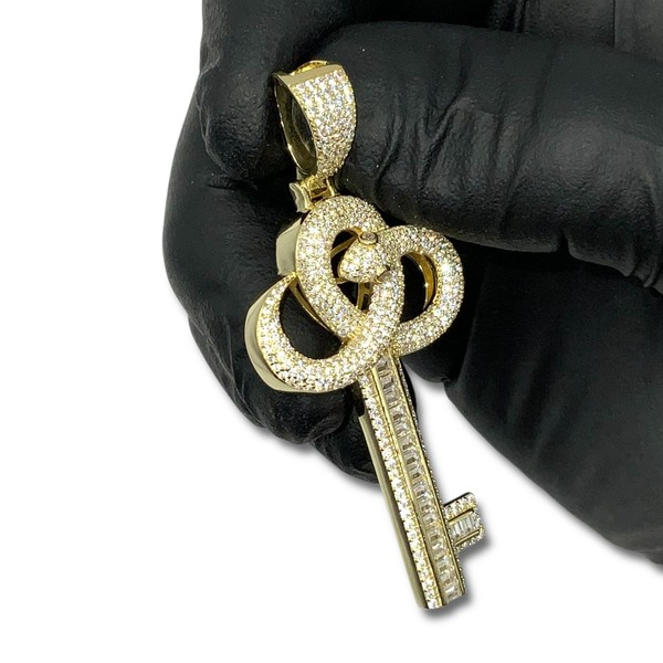 Alternate view of 14k Gold Plated Key Snake Pendant Charm Baguette 925 Sterling Silver Vvsd