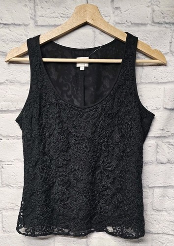 ARMANI COLLEZIONI 6 (S) BLACK FLORAL LACE CHIFFON LAYERED TANK TOP BLOUSE - Picture 5 of 15
