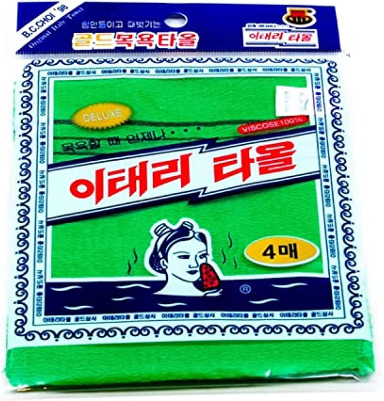 Goldsangsa-Korean Exfoliating Towel Washcloth Mitts 4Pcs(Green)/ Korean Italy To