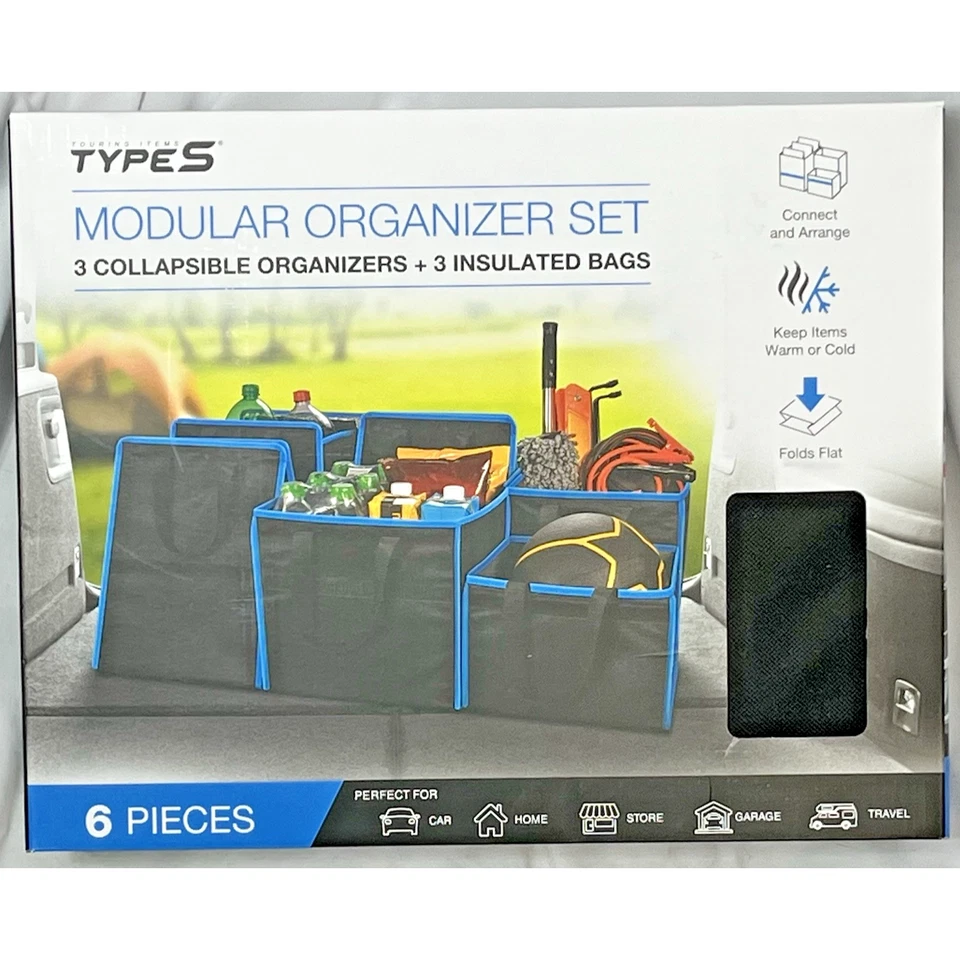 Modular Organizer Set 6 Bags 3 Collapsible 3 Insulated Storage Bags Trunk Travel - Image 3 of 4
