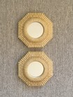 2 Homco Faux Wicker Rattan Wall Mirror Plastic Octagon Beige/Yellow Beach Decor